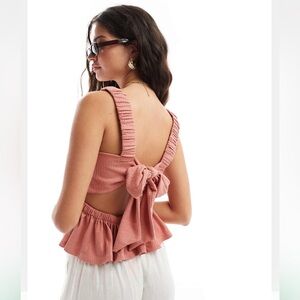 ASOS DESIGN Bow Tie Back Smock Top in Dusty Pink
